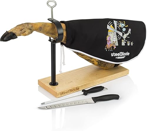 Steelblade Couvre Kukuxumusu + Couteau et Fusil en Bois laqué - Support fabriqué en Espagne - Support à Jambon idéal pour Jambon et palettes, épion Persil (011128) - Nail Gallerys