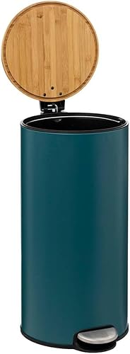 5Five - Poubelle cuisine 30 litres - Pétrole - Modern Color - Couvercle en bambou - Seau amovible et Poignée arrière - Nail Gallerys