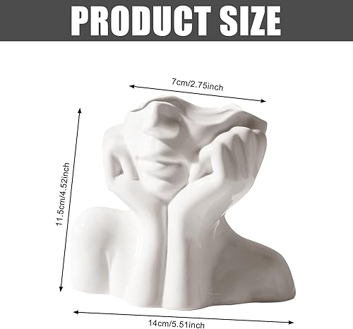 Face en Céramique Vase, Vase Ceramique, Blanc Statue Fleur Vase, Visage Humain Vase Sculpture, Petit Vase Decoratif De Créativité Moderne pour Le Décor De Chambre À Coucher De Salon - Nail Gallerys
