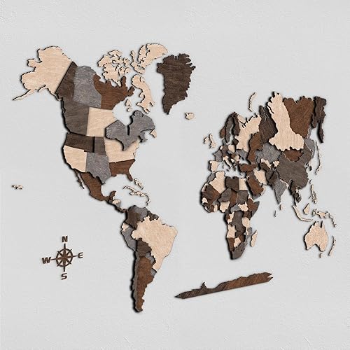 Giallobus - Carte du Monde 3D - Carte du Monde 3D - Bois MDF - Carte 3D - 190x108,5-02 - Natural Wood Overlay - Décoration Murale - Bois MDF Multiniveau - Salon Bureau Chambre - Nail Gallerys