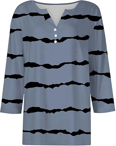 Chemises pour femmes T-shirt décontracté à manches trois quarts imprimé rayé - Nail Gallerys