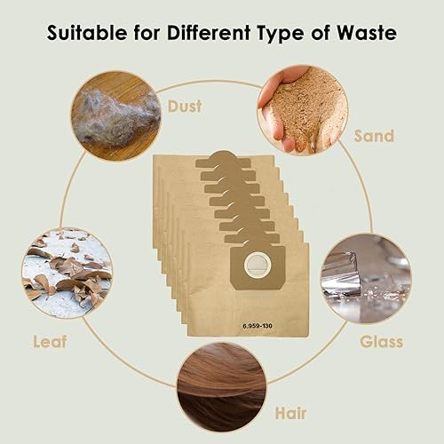 LAPONO 10Pcs Sac Aspirateur Karcher, Sacs d'aspirateur pour Kärcher WD3, MV3, MV1, A2204, A2656, WD3200, SE4001, WD3300 Premium Filtre en Papier de Rechange Pièce Détachée 6.959-130.0 pour Karcher - Nail Gallerys