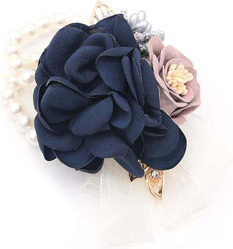 Shiwaki Fournitures De Mariage Décoration Fille Demoiselle d'honneur Poignet Fleur De Bal Parti Petit Thé Rose Poignet Fleur De Mariage Décoration Cadeau (Bleu Foncé) - Nail Gallerys