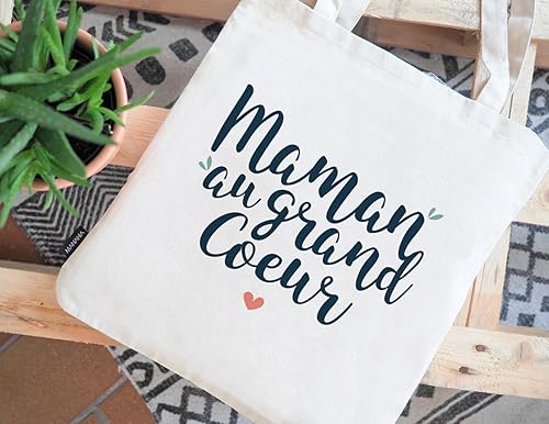 Manahia Totebag Maman - Maman au Grand Coeur - 100% Coton - Sac Maman - Sac Cabas - Cadeau Noël, Anniversaire Maman - Annonce Naissance - Cadeau Fête des Mères - Future Maman - Nail Gallerys