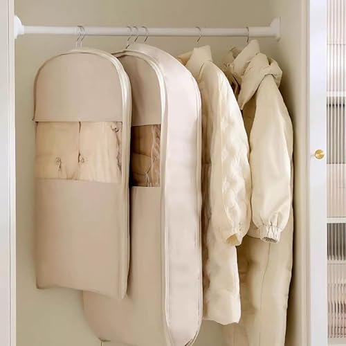 Housses De Compression Pour Vêtements Sac À Vêtements Suspendu Avec Fenêtres Transparentes Rangement De Garde Robe Peu Encombrant Spécialement Conçues Pour Les Doudounes (Beige,90 * 58 * 15cm) - Nail Gallerys