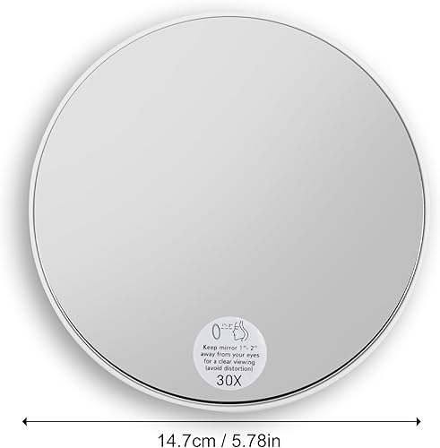 Amexo Miroir Grossissant 30X, 6 Pouces avec Grossissemen, 3 Ventouses et Support Réglable à 360° pour Montage à la Main sur Table et au Mur Miroir de Voyage Compact avec Pince à épiler - Nail Gallerys