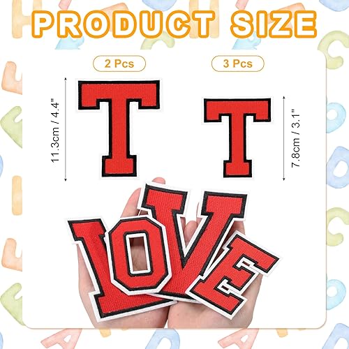 sourcing map Lot de 5 écussons brodés en forme de lettre de l'alphabet T à repasser ou à coudre pour réparation de vêtements, jeans, chaussures, chapeaux (rouge) - Nail Gallerys