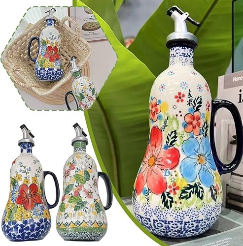 Flacon distributeur d'huile d'olive en céramique avec bec verseur anti-goutte, flacon distributeur de vinaigre en céramique, bec en acier, distributeur d'huile en céramique pour cuisine, convient pour - Nail Gallerys