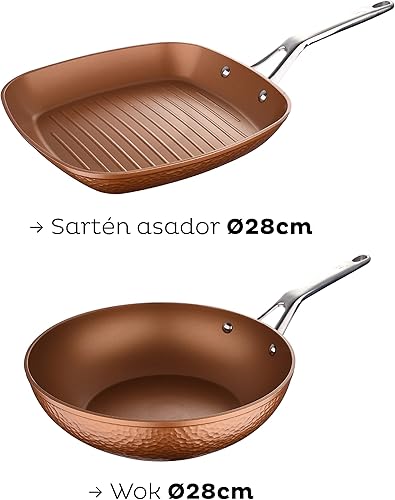 SAN IGNACIO Origen | Poêles antiadhésives | Set de 2 poêles de 24 et 28 cm de diamètre et de 2 protections | En aluminium forgé | Pour tous les types de cuisinières. - Nail Gallerys