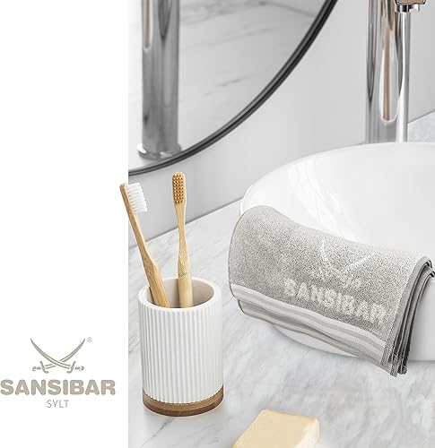 Sansibar Lot de 6 serviettes d'invité double face - 30 x 50 cm - Bicolore - 100 % coton - Bord rayé - Argenté/blanc - Nail Gallerys