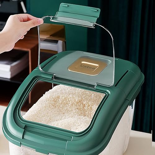 Boîte de rangement pour aliments secs | Seau à riz scellé, distributeur de grains de 5 kg avec tasse à mesurer pour céréales, pâtes, aliments pour animaux domestiques (vert) - Nail Gallerys