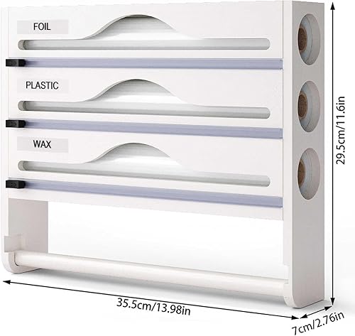 YIMBFCA Derouleur Film Alimentaire avec Porte Sopalin Cuisine, Distributeur Film Alimentaire avec Coupeur, Distributeur Papier Aluminium et Film, Support de Rangement pour Mural/Tiroir de Cuisine - Nail Gallerys