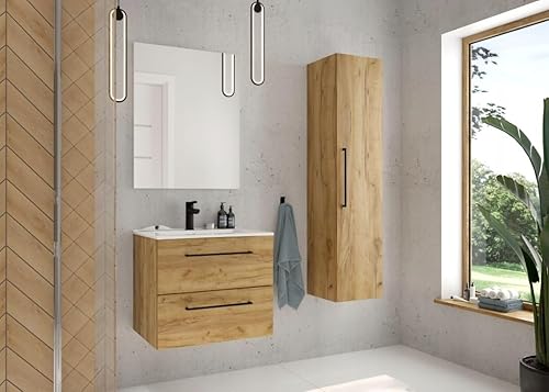 .Deftrans Deftrans Domodomo - Armoire de salle de bain avec lavabo - 60 x 50 x 46,5 cm - Meuble bas en chêne pour lavabo - Meuble suspendu pour salle de bain - Ensemble de lavabo en céramique - Nail Gallerys