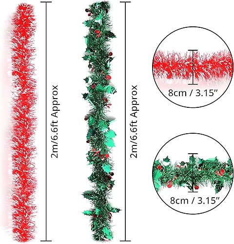 BELLE VOUS Lot de 5 Guirlande Verte et Rouge - 2 m Chacune - Guirlande Noel Sapin de Houx et de Baies Rouges - Guirlande Sapin Mixte pour Noël, Festivals et Fêtes de Noël - Nail Gallerys