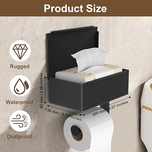 Noir Porte Rouleau Papier ToiletteAuto-Adhésif, Support Papier Toilette avec Boîte à Lingettes Humides, Porte Papier Toilette Mural pour Salle de Bains Salle d'eau Cuisine - Nail Gallerys