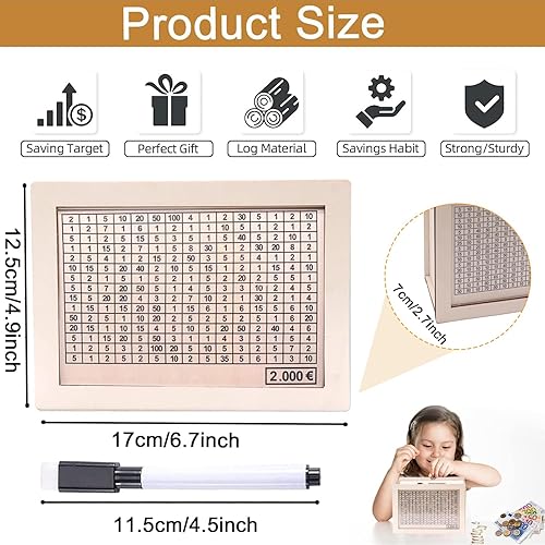 Tirelire en Bois, Tirelire Réutilisable avec Stylo Effaçable, Tirelire avec Objectif D'épargne et Chiffres à Cocher, Boîte Rangement Tirelire Rétro pour Aider Les Enfants à Commencer à Economiser - Nail Gallerys