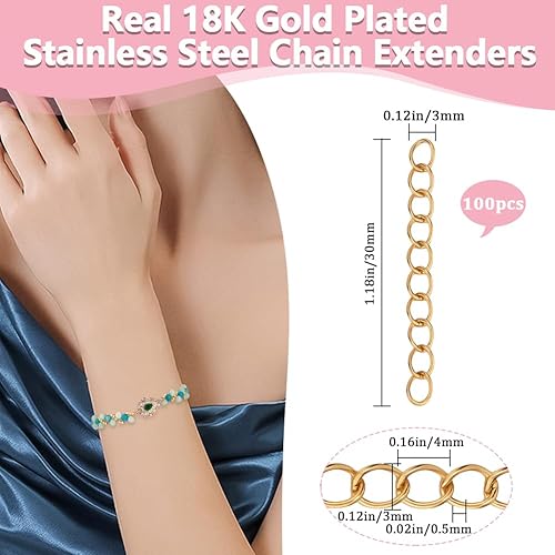 Beebeecraft 1 boîte de 100 rallonges pour Collier Plaqué Or 18 carats 304 rallonges de Chaîne de Bracelet en Acier Inoxydable Doré pour la Fabrication de Bijoux et L'Artisanat 40mm - Nail Gallerys