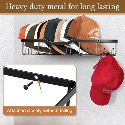 ZoeQide Porte Casquette Mural en Métal – Lot de 2 Supports Muraux pour 20 Casquettes – Rangement Casquettes Mur, Organisateur de Chapeaux et Snapbacks – Étagère Murale en Métal Noir - Nail Gallerys