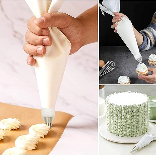 cersaty® Lot de 4 poches à douille, réutilisables, avec 1 jeu de douilles, 4 crochets transparents, pour la décoration de pâtisseries (coton) - Nail Gallerys