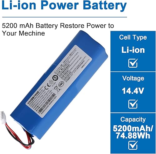 5200mAh S10-LI-144-5200 Batterie de Remplacement,Compatible avec Ecovacs Deebot T5 T8 T8+ T9 T9+,Deebot Ozmo 950 T10 T9 DX65 DX93 DX96 X1, Omni X1 Turbo X1 Plus DLX11-21/61 DBX11-11/21 Vacuum Cleaner - Nail Gallerys