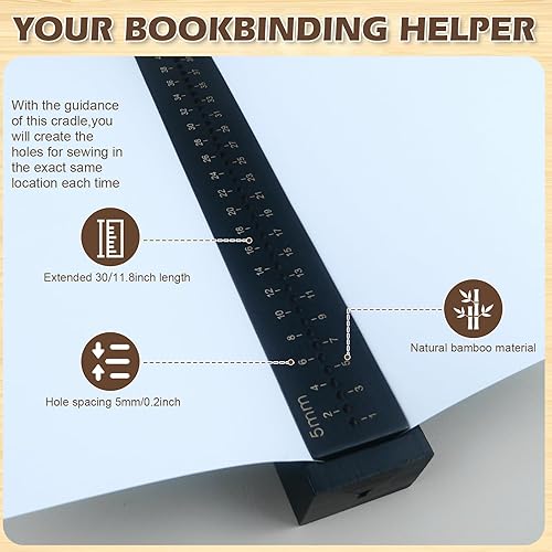 Whemyreat Berceau de reliure en bois de 32 cm avec alêne, outils de poinçonnage de signature pour bricolage de reliure et accessoires de couture, berceau de découpe en bois pour reliure de livres avec - Nail Gallerys