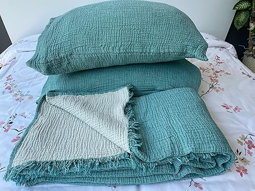 Dekadron Jeté de lit 100% Mousseline de Coton, 4 Couches, en Mousseline de Coton Turc Douce, réversible, Vert pétrole (Taille King 230 x 260 cm) - Nail Gallerys