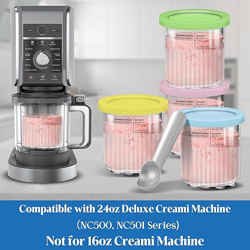 Lot de 4 boîtes à crème glacée et couvercles pour Ninja - Compatible avec les machines à crème glacée NC299AMZ et NC300s - Nail Gallerys