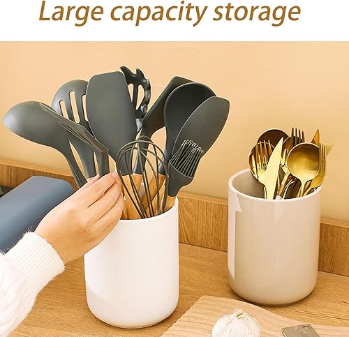 Dxcaicc Porte-ustensiles de Cuisine, Grand Support pour ustensiles de Cuisine pour comptoir de Cuisine, Pot à ustensiles Multifonctionnel pour Ferme, décoration de Table Rustique,Beige - Nail Gallerys