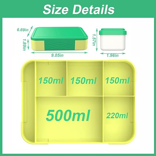 Probuk 1300 ml Lunch Box, Lunch Box Enfant Adulte Boîte, Anti-fuite,Boîte à déjeuner pour Enfants,Boîte à Casse-croûte,avec 5 Compartiments avec Couverts pour enfants, jardin, école - Nail Gallerys
