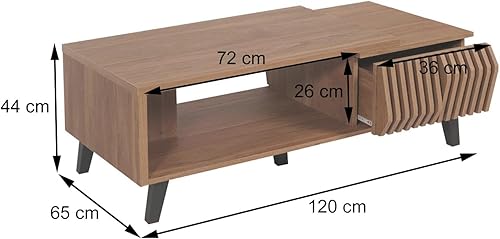 Table Basse HWC-M45, Table de Salon Table d'appoint Table de Salon, Design 3D Tiroirs 44x120x65cm, Marron - Nail Gallerys