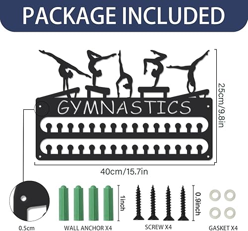 SUPERDANT Porte Medaille pour Trampoline Porte Médaille de Gymnastique de Sport Crochets de Suspension Support Medaille en Métal Noir Mat Organisateur de Ruban 40x25cm - Nail Gallerys