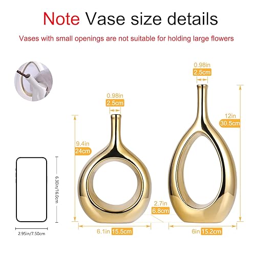 Set De 2 Vases Creux en Céramique Or - Vase Pampa Décoratif Design pour Mariage, Salon, Bureau, Centre De Table, Cadeau Crémaillère Et Décoration Moderne - Nail Gallerys