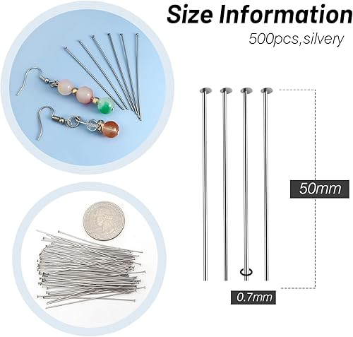 TOAOB 500pcs Aiguilles Tiges Clous Broches à Tête Plate Épingle à Oeil en Acier Inoxydable Argent 50mm pour Boucle d'oreille Accessoire Fabrication de Bijoux Artisanat - Nail Gallerys