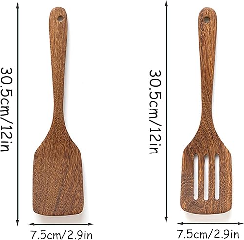 Vastsea 2 Pièces Ensemble Spatule Bois, Spatule Bois à Long Manche, Spatules en Bois, pour Ustensiles de Cuisine et Wok - Nail Gallerys