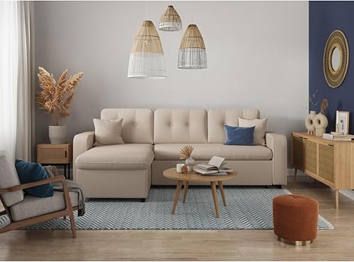 LOUNGITUDE Marius - Canapé d'angle Convertible réversible en Tissu - Gris Clair - Nail Gallerys