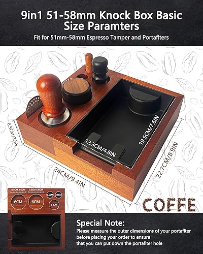 Station de Bourrage Universelle Barista 51-58 mm, 9 en 1 Tamperstation, Tamping Station, Agitateur Café, Espresso Tamper Station avec Boîte à Knock Box pour le Stockage des Accessoires de Café - Nail Gallerys