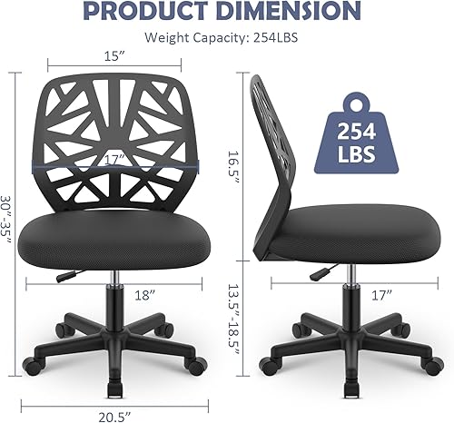 naspaluro Chaise de Chambre sans Bras Chaise de Bureau pour Adolescents, Petite Chaise à roulettes, Chaise Pivotante avec Dossier en PP, Bureau à Domicile pour Adolescents Et étudiants-Noir - Nail Gallerys