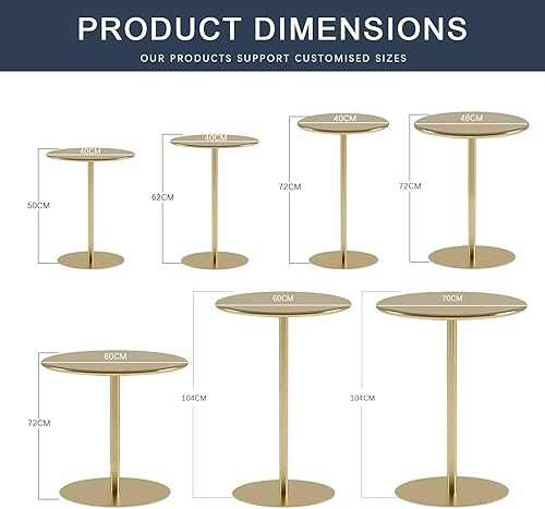 Yopappol Table de Bar Ronde dorée, Table de Bistro, de pub pour Les fêtes, Tables de Salle à Manger de Cuisine, Table de Chevet pour Salon, Chambre à Coucher, Bureau ou terrasse (Size : 60x60x104cm) - Nail Gallerys