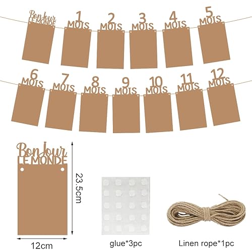 Guirlande Anniversaire 1 an, Bannière Photo 0-12 Mois, Banderole Photo Anniversaire, Guirlande Papier Kraft pour Garçon Fille Première Anniversaire Decoration - Nail Gallerys