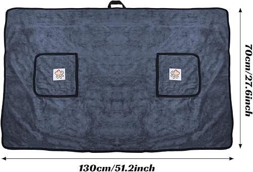 Serviette de Bain pour Chien 130X70cm, Serviette de Séchage en Microfibre pour Petits Moyens et Grande Chiens, Séchage Rapide Serviette avec Poches à Main pour Animaux de Compagnie (Marron) - Nail Gallerys