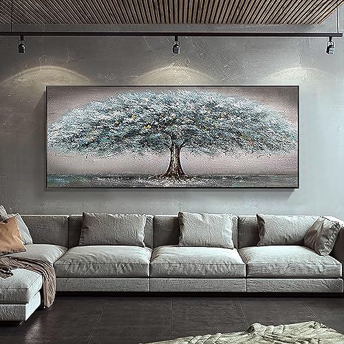 Tableau Decoration Très grand arbre abstrait bleu gris Moderne Toile non tissée Salon 80x160cm Sans cadre - Nail Gallerys
