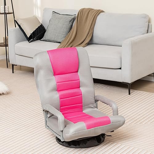 RELAX4LIFE Fauteuil Inclinables Pivotante à 360° Pliante avec Accoudoirs, Chaise Rembourrée Inclinable en 5 Positions pour Travailler, Jouer Idéal pour Salon, Chambre, Bureau (Brun Clair) - Nail Gallerys