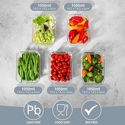 Homiu Lot de 5 boîtes alimentaires en verre avec couvercles | Boîtes hermétiques en verre pour la préparation des repas | Sans BPA anti-fuite | Boîtes à déjeuner réutilisables qui passent au - Nail Gallerys
