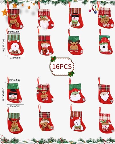 FAOKZE 16 Pièces Mini Bas de Noël, Chaussettes Noel Deco, Bas de Noël Botte, Chaussette de Noel à Suspendre Sac pour Arbre, cheminée, vitrine,Sac de Bonbon, Décoration d'arbre de Noël - Nail Gallerys