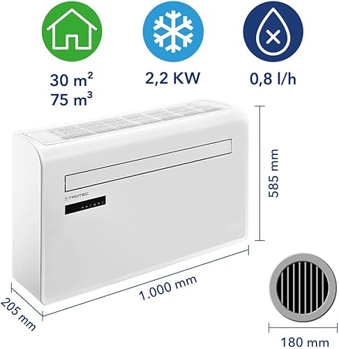 TROTEC Climatiseur mural monobloc intelligent PAC-W 2200 S Dehumidifier | Convient pour des pièces jusqu'à 75 m³ | Intégration WLAN - Nail Gallerys