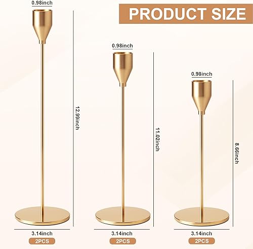 Druuzyl 6 Bougeoirs Dorés Vintage 33/29/23cm - Chandelier Conique pour Mariage & Dîners Romantiques - Lot de 6 Pièces en Métal Doré - Décoration de Table Élégante (Style Rétro) - Nail Gallerys