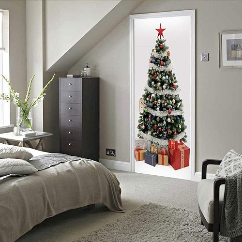 GSKBDQ Stickers Porte 77X200Cm 3D Trompe l'oeil Sapin De Noël Autocollant De Porte Wall Mural Poster De Porte Amovible Adhésif Papier Peint Salon Chambre Salle De Bain Décoration - Nail Gallerys