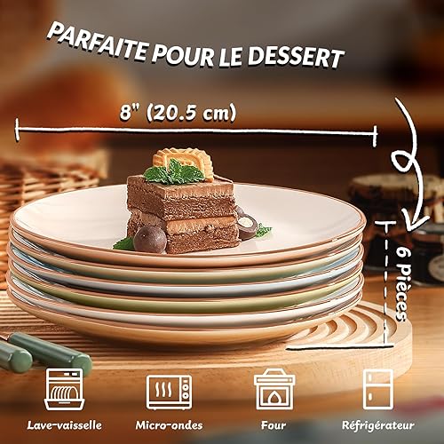 Assiettes Plates Grande Assiette Plate - Lot de 6 Assiettes à Dîner aux Teintes Bonbon - Set Assiette Ceramique Colorées - Ensemble Assiette Grand pour Servir Salade | Steak | Spaghetti - 25,3 cm - Nail Gallerys