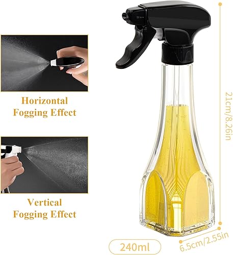 Spray Huile Cuisine en Verre 240ml avec 1 Entonnoir, Vaporisateur D'huile Alimentaire avec Buse Réglable, Pulvérisateur D'huile Transparente pour Friteuse à Air Chaud BBQ Salade Cuisson Rôtissage - Nail Gallerys