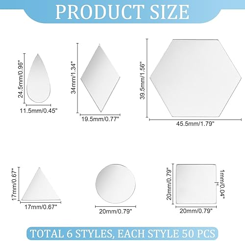 PH PandHall 300pcs 6 formes Miroirs Argentés pour L'Artisanat, Carreaux de Miroir Auto-Adhésifs en Acrylique Autocollants de Miroir Artisanal Petits Cercles de Miroir pour Encadrer L'Artisan - Nail Gallerys